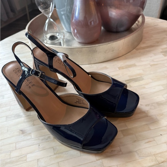 Journee Collection Shoes - Blue Patent Leather Slingback Heels